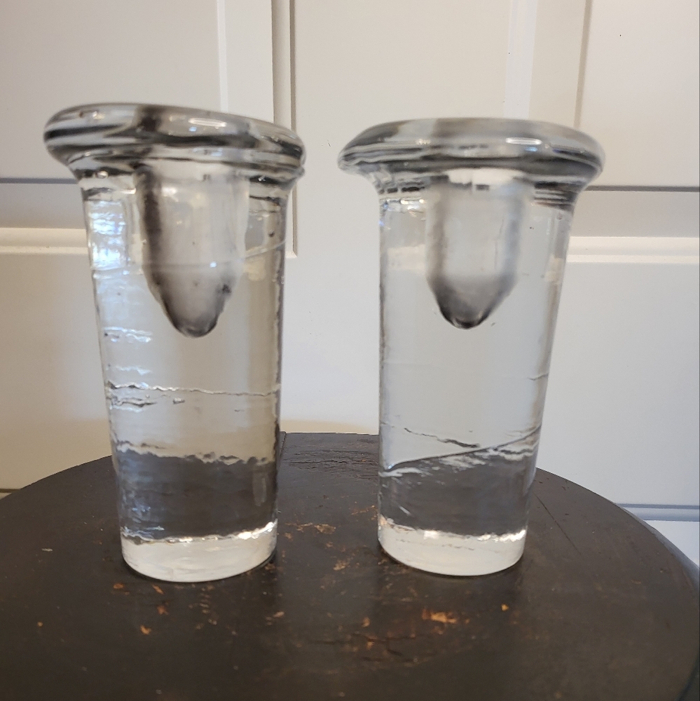 Mid-Century Modern Glass Ice Blenko Mushroom 5" Candle Holders